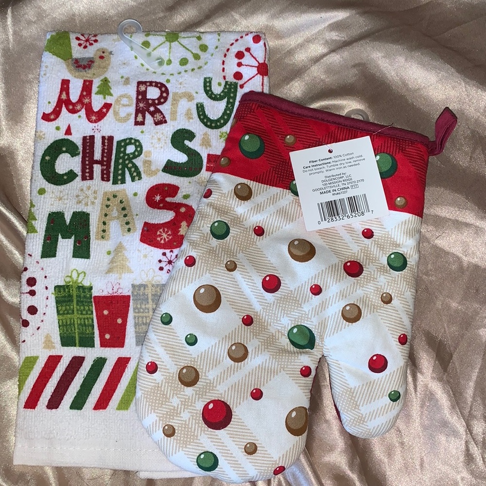 Christmas kitchen towel, mit, and window cling